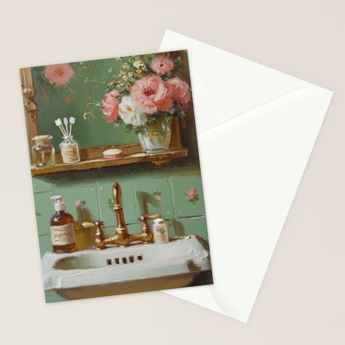 Vintage French Bathroom Vanity Stationery Card Gallery Image 2