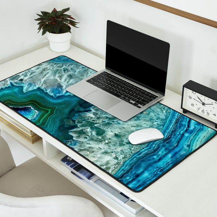 Aqua turquoise agate mineral gem stone Desk Mat Gallery Image 2