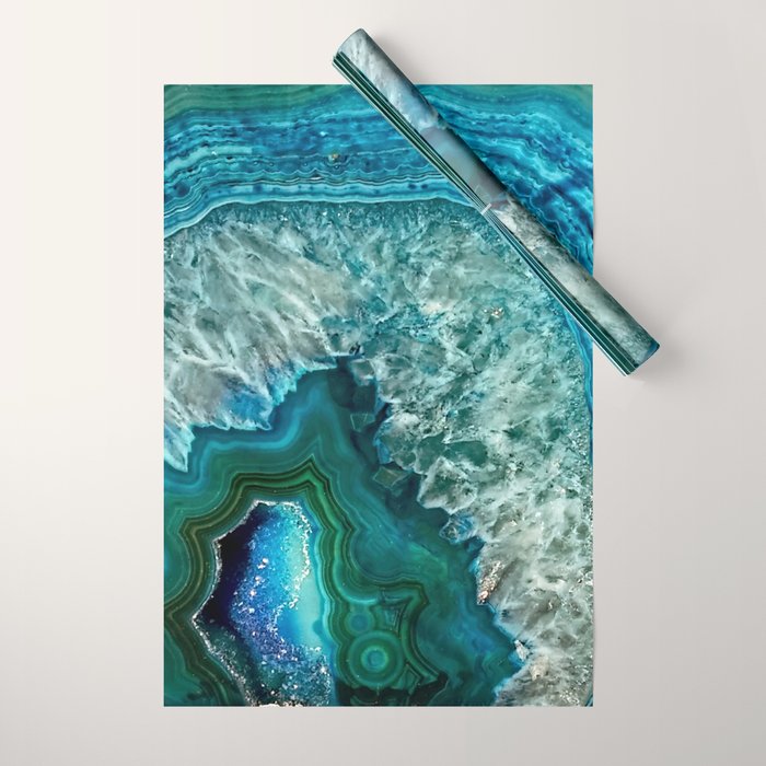Aqua turquoise agate mineral gem stone Wrapping Paper Gallery Image 1