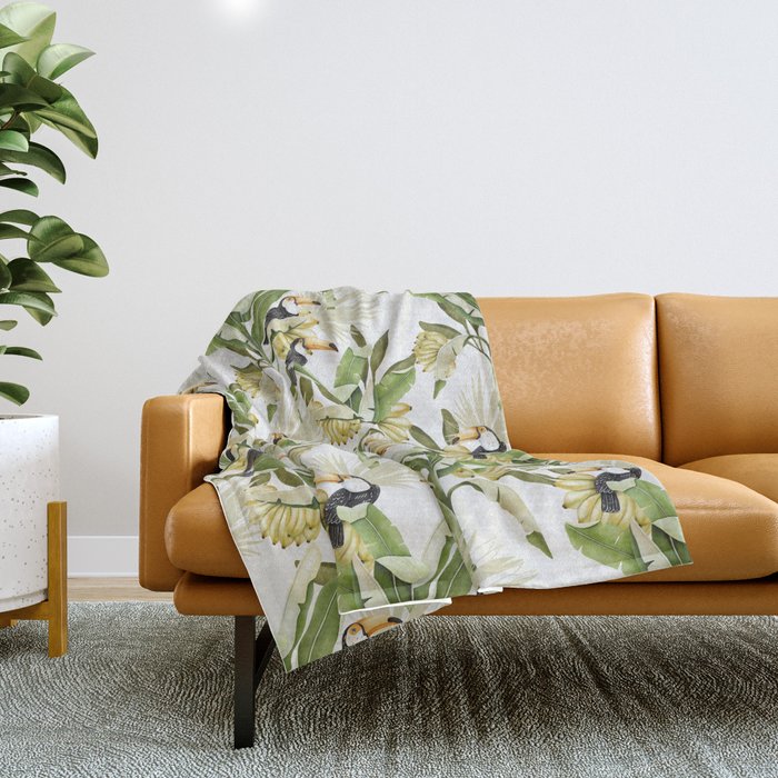 Toucans in Banana Plantation N Throw Blanket Gallery Image 1