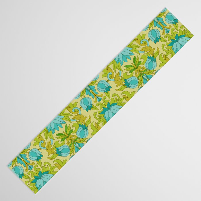 Turquoise and Green Leaves 1960s Retro Vintage Pattern Table Runner Gallery Image 3