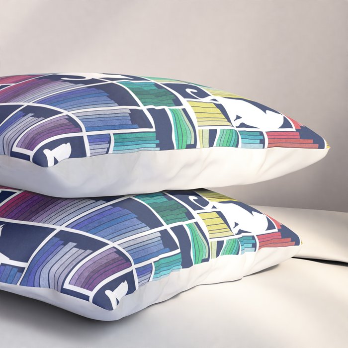 Rainbow bookshelf // navy blue background white shelf and library cats Pillow Sham Gallery Image 3