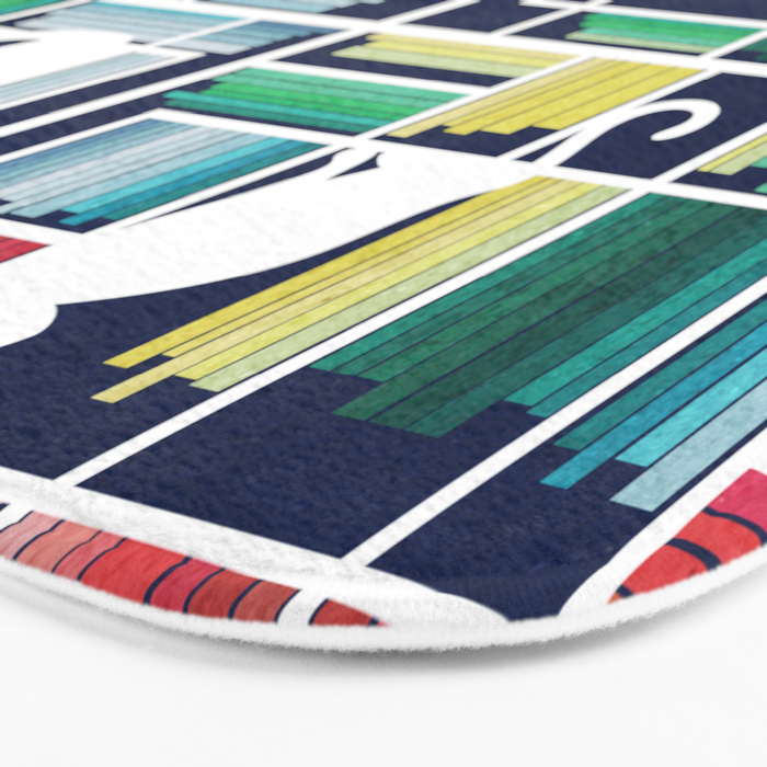 Rainbow bookshelf // navy blue background white shelf and library cats Bath Mat Gallery Image 3