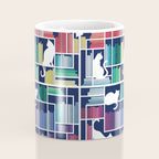 Rainbow bookshelf // navy blue background white shelf and library cats Coffee Mug Gallery Image 4