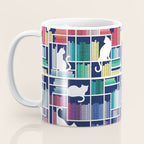 Rainbow bookshelf // navy blue background white shelf and library cats Coffee Mug Gallery Image 3