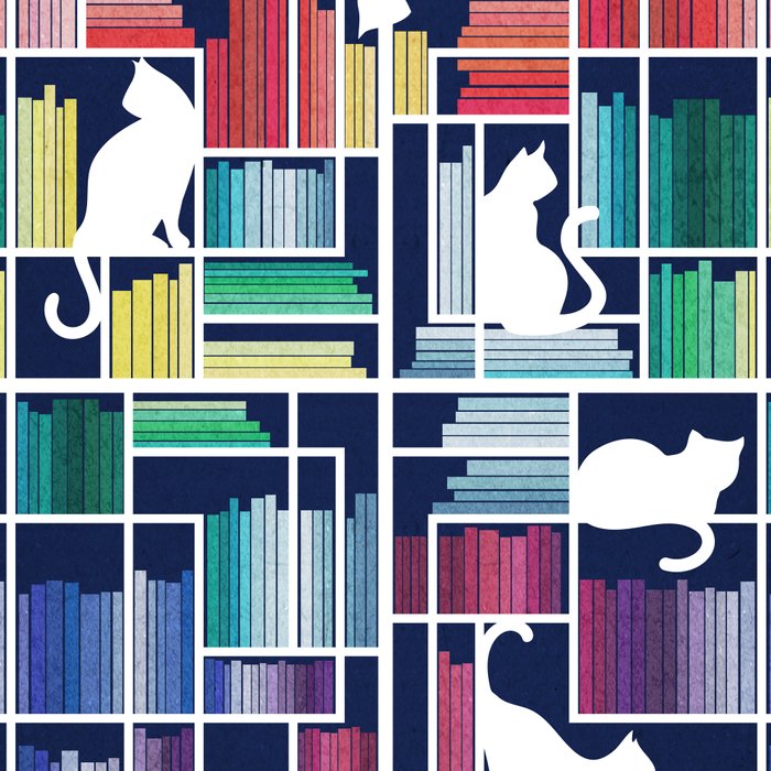 Rainbow bookshelf // navy blue background white shelf and library cats Coffee Mug Gallery Image 2