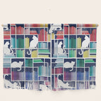 Rainbow bookshelf // navy blue background white shelf and library cats Wall Hanging Gallery Image 1