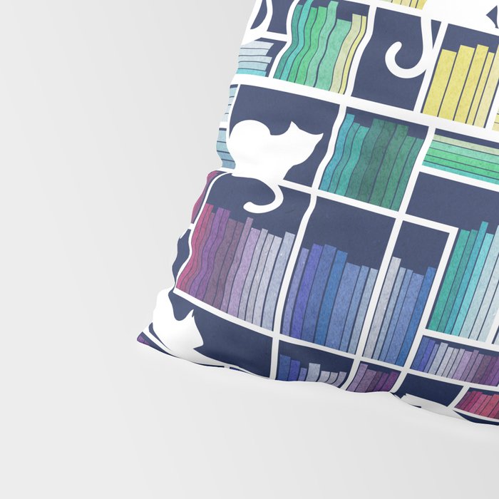 Rainbow bookshelf // navy blue background white shelf and library cats Pillow Sham Gallery Image 4