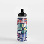Rainbow bookshelf // navy blue background white shelf and library cats Water Bottle Gallery Image 2