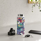 Rainbow bookshelf // navy blue background white shelf and library cats Water Bottle Gallery Image 4