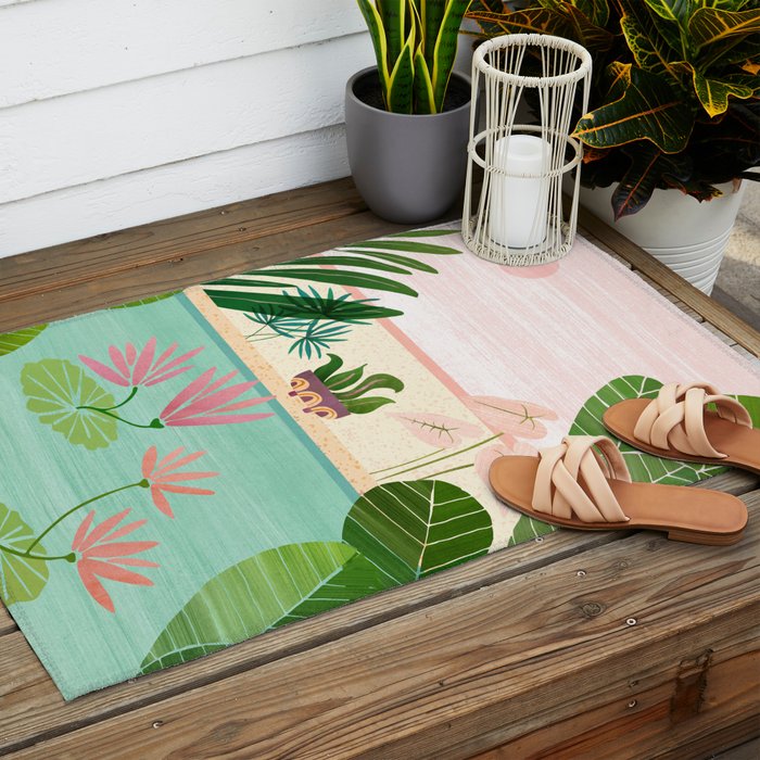 Morocco Meditation Garden - Pink and Green Landscape Outdoor Rug Gallery Image 2
