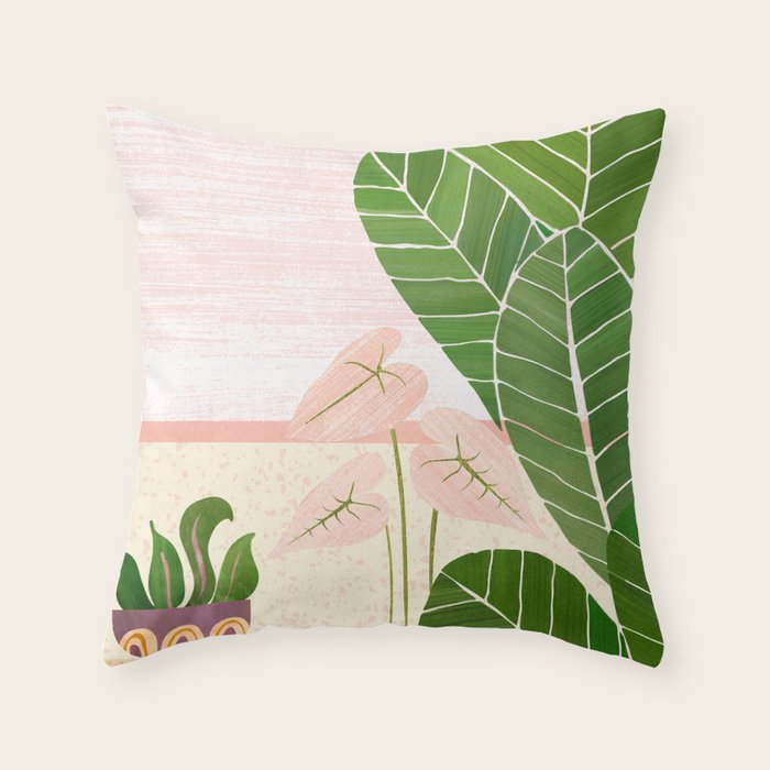 Morocco Meditation Garden - Pink and Green Landscape Throw Pillow Gallery Image 1
