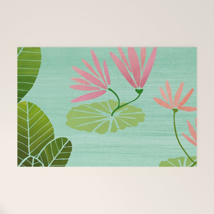 Morocco Meditation Garden - Pink and Green Landscape Welcome Mat Gallery Image 1
