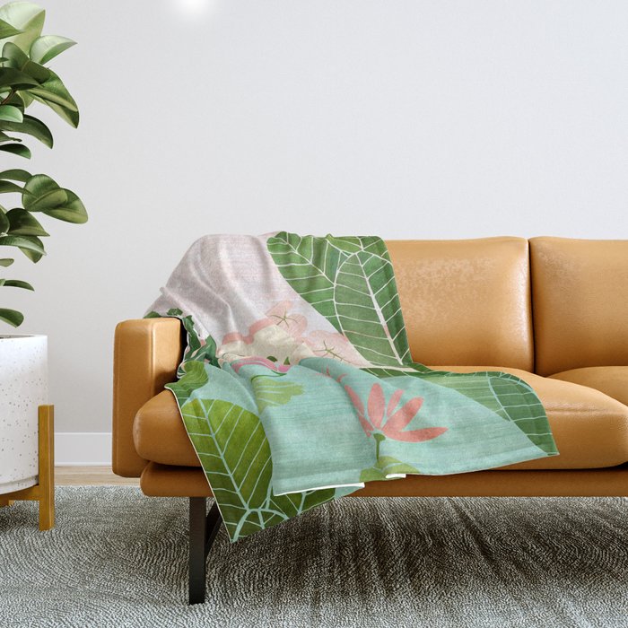 Morocco Meditation Garden - Pink and Green Landscape Throw Blanket Gallery Image 1