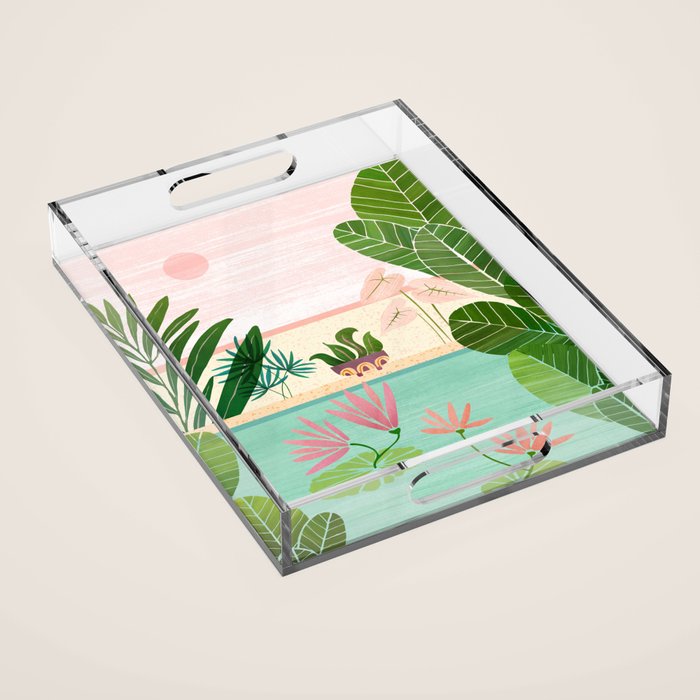 Morocco Meditation Garden - Pink and Green Landscape Acrylic Tray Gallery Image 1