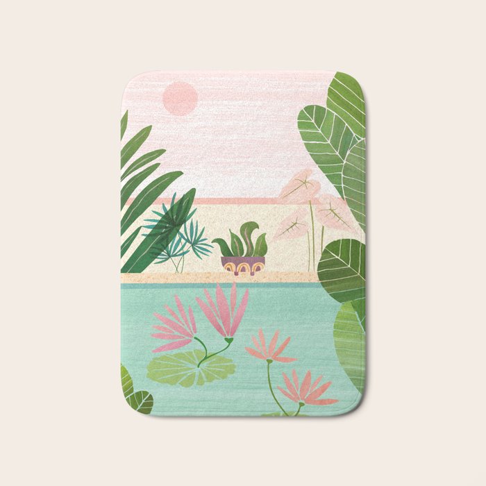 Morocco Meditation Garden - Pink and Green Landscape Bath Mat Gallery Image 1
