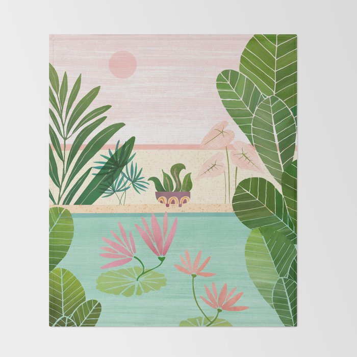Morocco Meditation Garden - Pink and Green Landscape Throw Blanket Gallery Image 2
