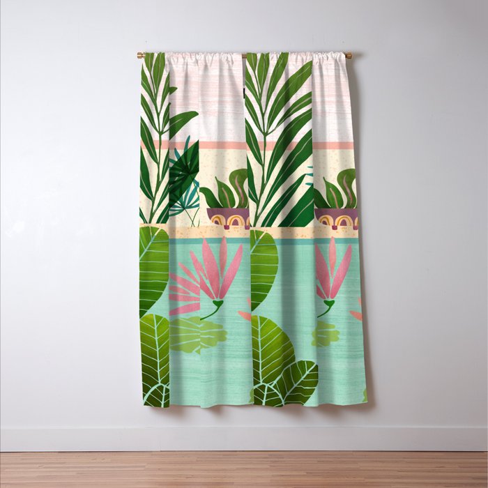 Morocco Meditation Garden - Pink and Green Landscape Window Curtain Gallery Image 3