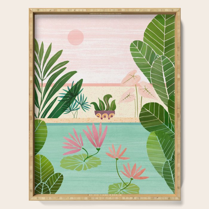 Morocco Meditation Garden - Pink and Green Landscape Serving Tray Gallery Image 1