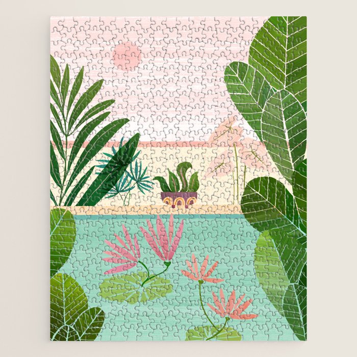 Morocco Meditation Garden - Pink and Green Landscape Jigsaw Puzzle Gallery Image 1