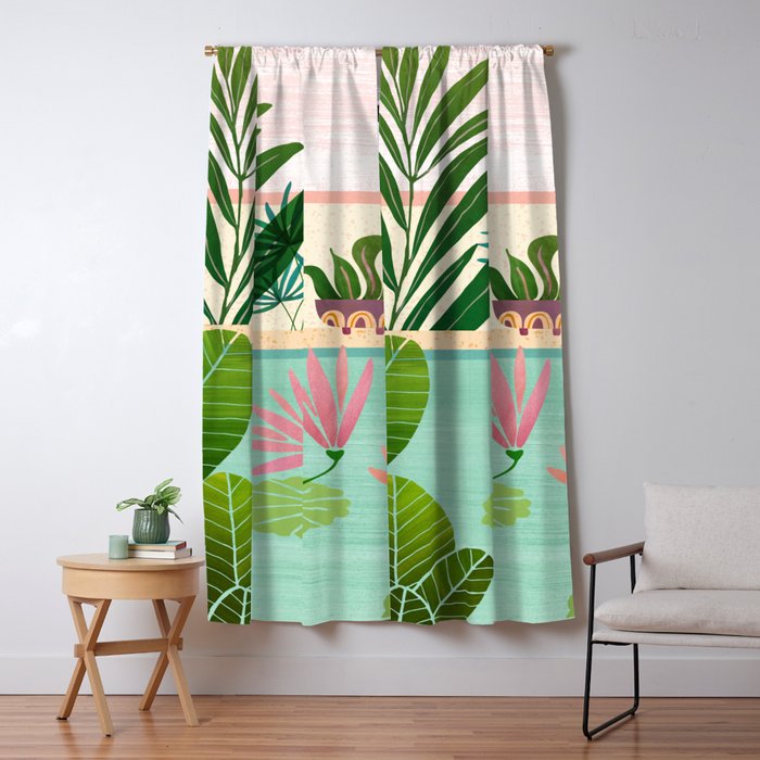 Morocco Meditation Garden - Pink and Green Landscape Window Curtain Gallery Image 5