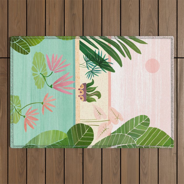 Morocco Meditation Garden - Pink and Green Landscape Outdoor Rug Gallery Image 1