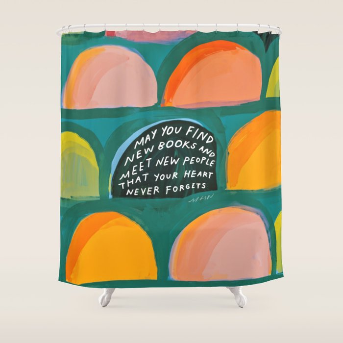 Meet New Books, Meet New People - Book Lover Art Shower Curtain Gallery Image 1