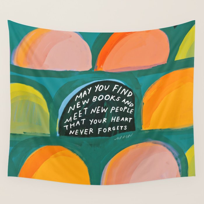 Meet New Books, Meet New People - Book Lover Art Wall Tapestry Gallery Image 1