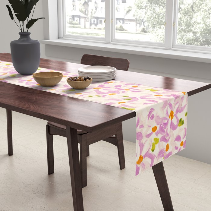 Pink brush stroke flowers Table Runner Gallery Image 2