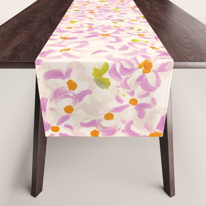 Pink brush stroke flowers Table Runner Gallery Image 1