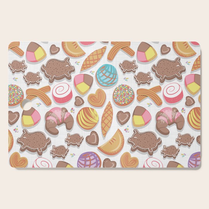 Mexican Sweet Bakery Frenzy // white background // pastel colors pan dulce Cutting Board Gallery Image 1