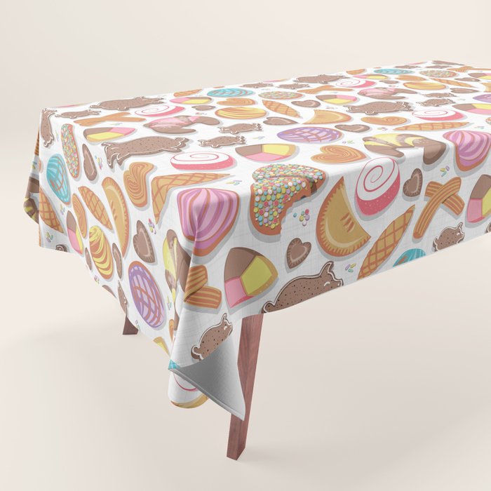 Mexican Sweet Bakery Frenzy // white background // pastel colors pan dulce Tablecloth Gallery Image 1