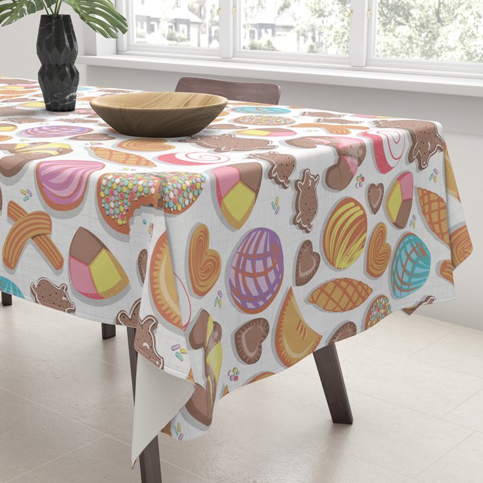 Mexican Sweet Bakery Frenzy // white background // pastel colors pan dulce Tablecloth Gallery Image 3