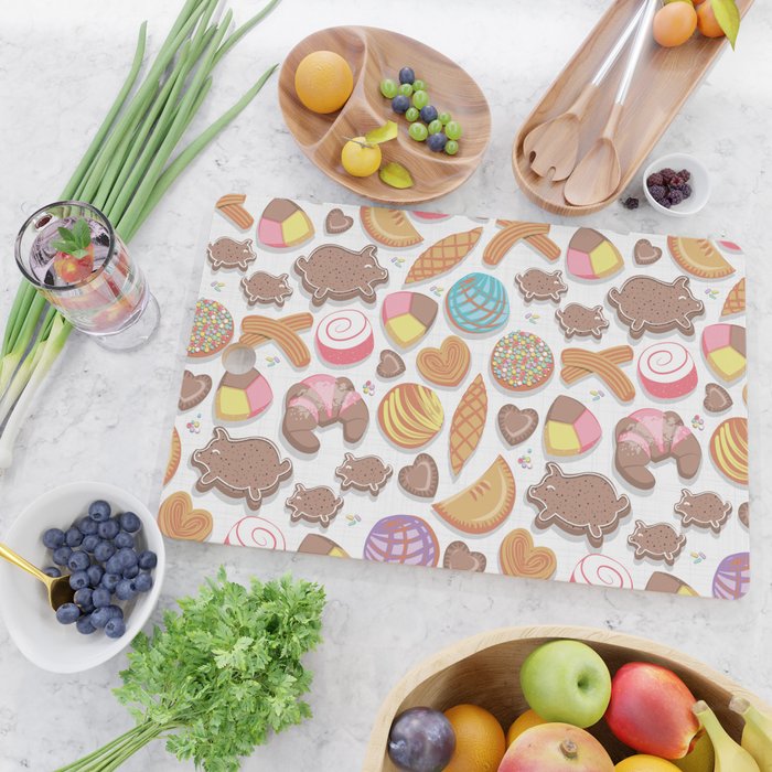 Mexican Sweet Bakery Frenzy // white background // pastel colors pan dulce Cutting Board Gallery Image 2