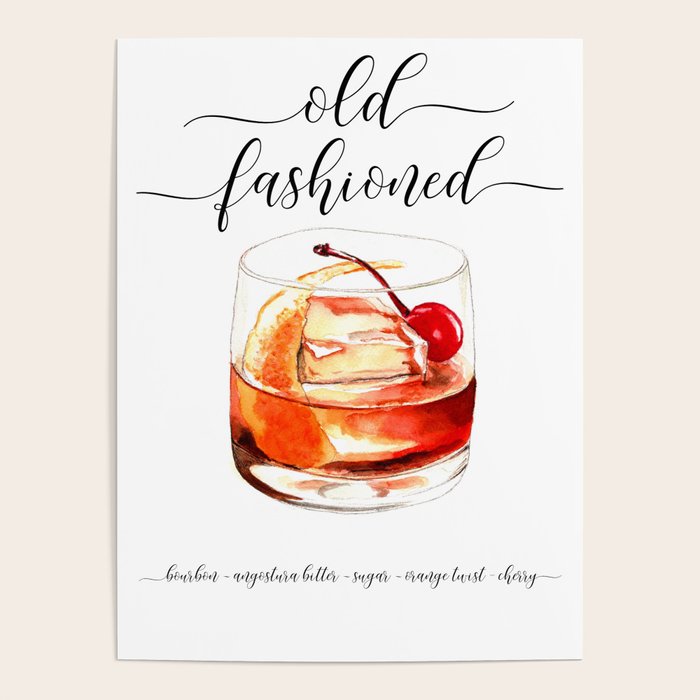 Cocktail Recipe. Old Fashioned. Poster Gallery Image 4