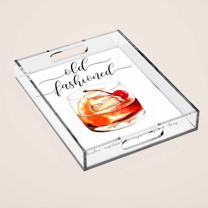 Cocktail Recipe. Old Fashioned. Acrylic Tray Gallery Image 1