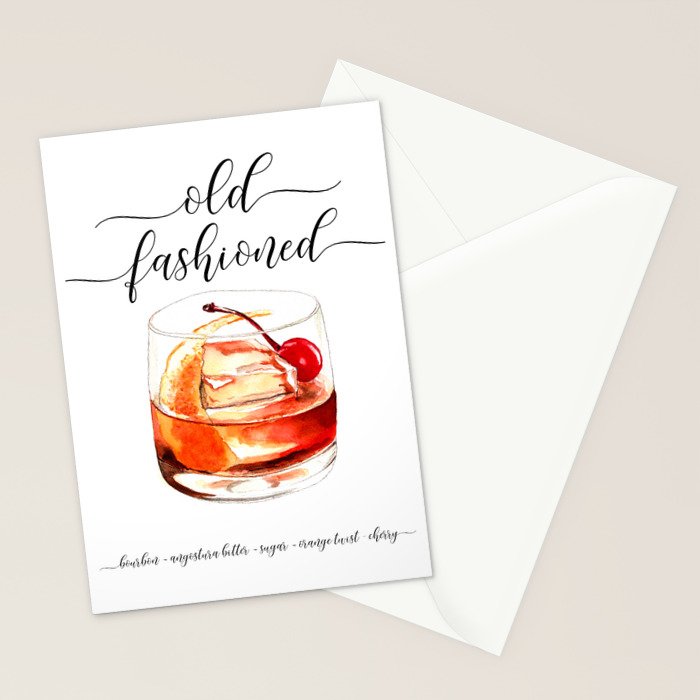 Cocktail Recipe. Old Fashioned. Stationery Card Gallery Image 2