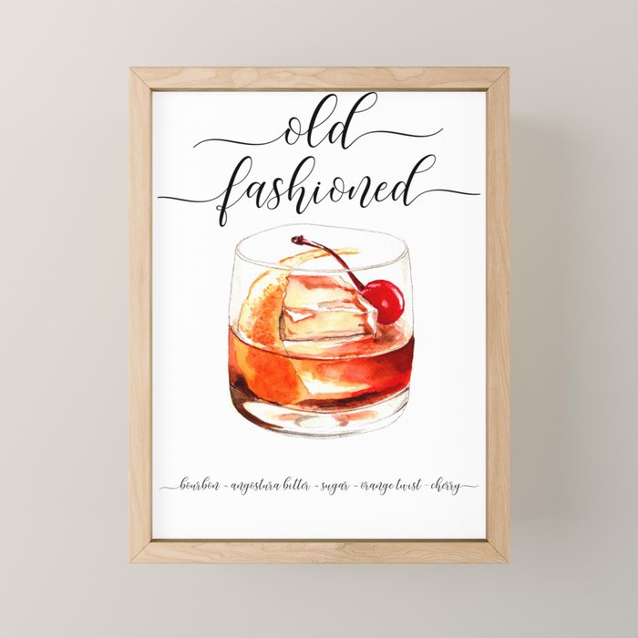 Cocktail Recipe. Old Fashioned. Mini Art Print Gallery Image 1