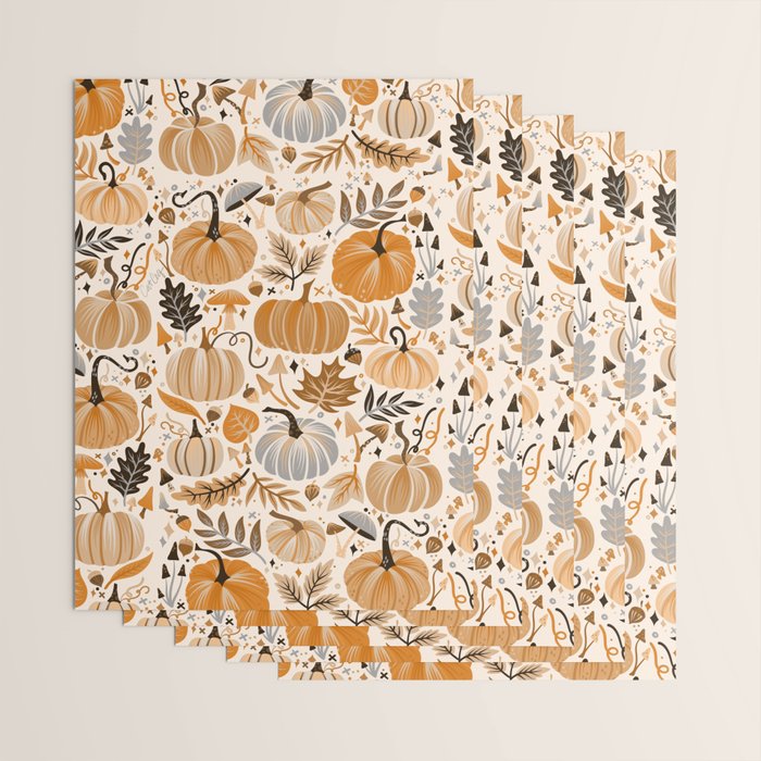 Pumpkin Confetti - Orange on Cream Wrapping Paper Gallery Image 3