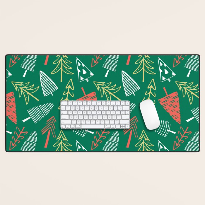 Christmas pine tree doodle pattern Desk Mat Gallery Image 1
