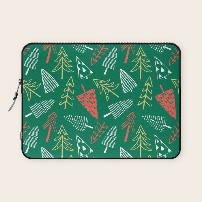 Christmas pine tree doodle pattern Laptop Sleeve Gallery Image 1