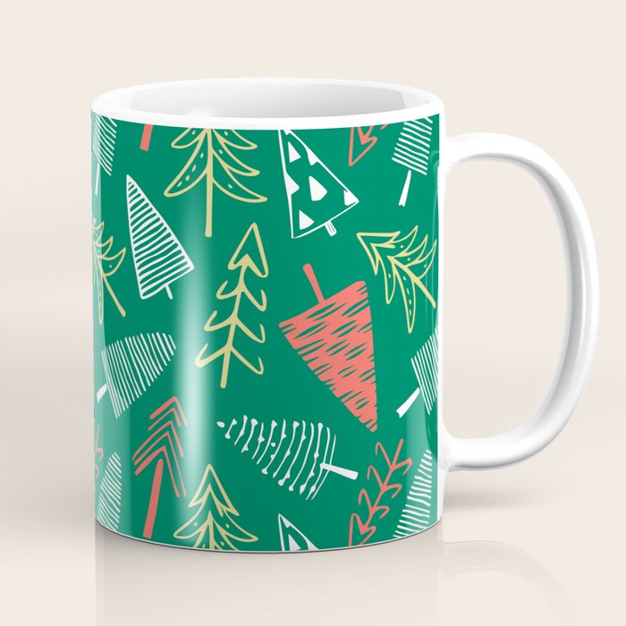 Christmas pine tree doodle pattern Coffee Mug Gallery Image 1