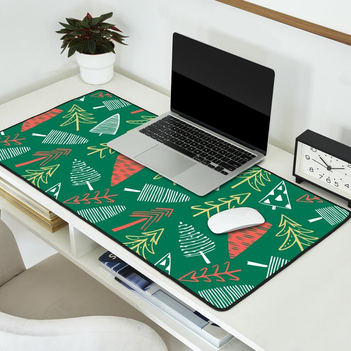 Christmas pine tree doodle pattern Desk Mat Gallery Image 2
