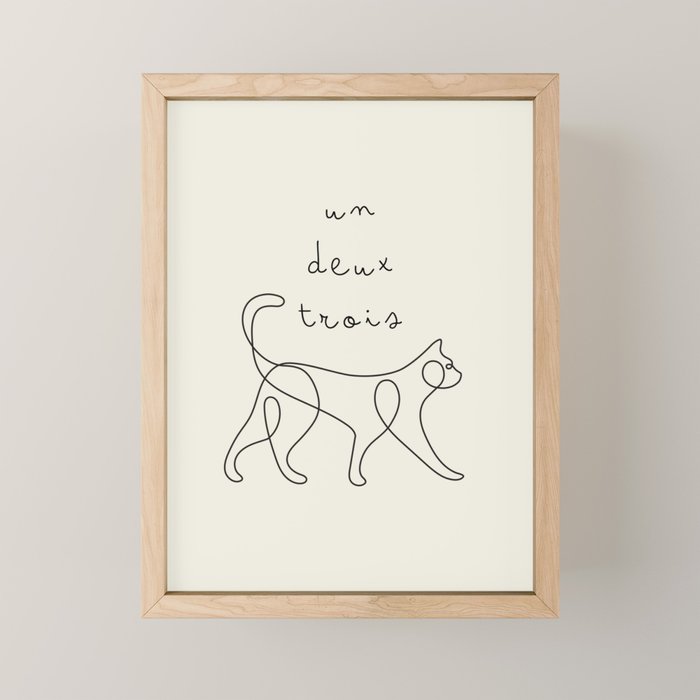 Un Deux Trois Cat / Minimalist Line Drawing Mini Art Print Gallery Image 1