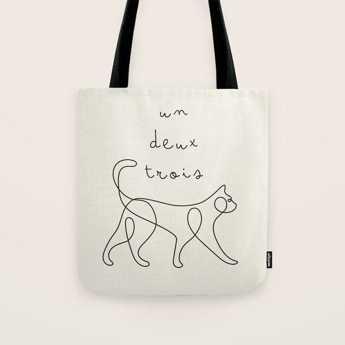 Un Deux Trois Cat / Minimalist Line Drawing Tote Bag Gallery Image 1