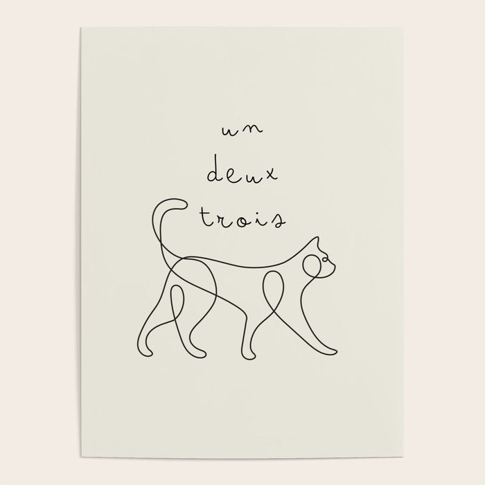 Un Deux Trois Cat / Minimalist Line Drawing Poster Gallery Image 1