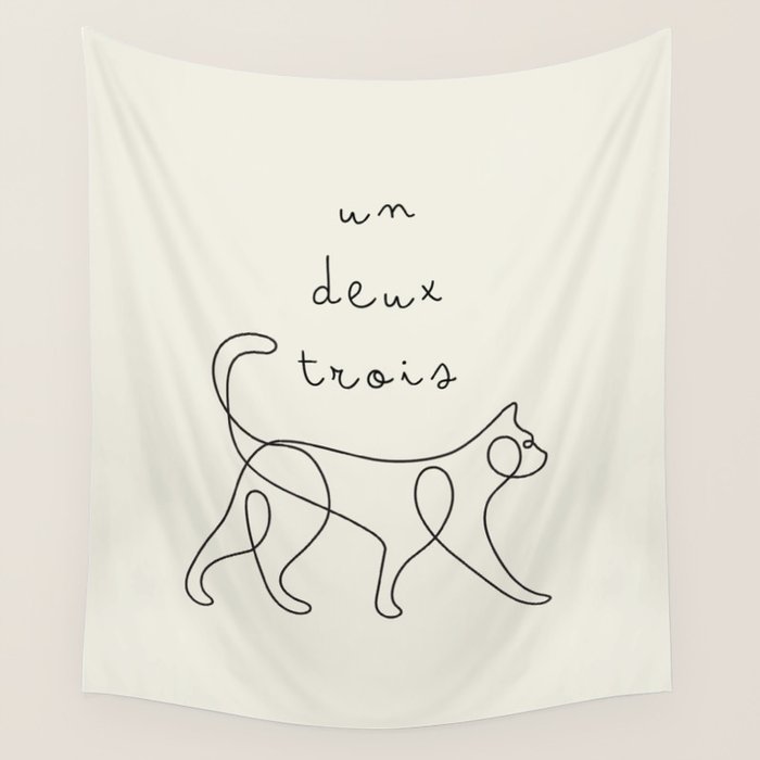 Un Deux Trois Cat / Minimalist Line Drawing Wall Tapestry Gallery Image 4