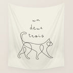 Un Deux Trois Cat / Minimalist Line Drawing Wall Tapestry Gallery Image 4
