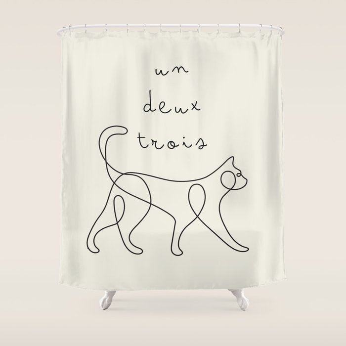 Un Deux Trois Cat / Minimalist Line Drawing Shower Curtain Gallery Image 1