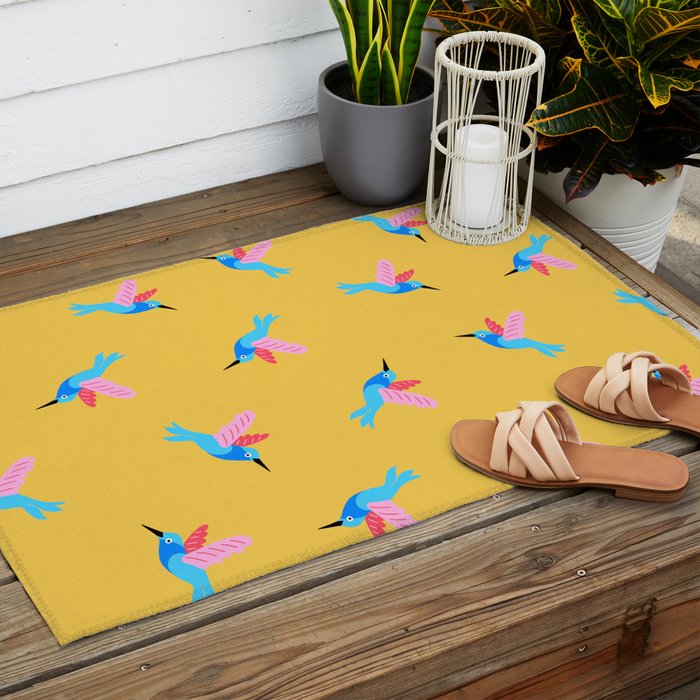 Hummingbirds on Yellow Pattern Outdoor Rug Gallery Image 2